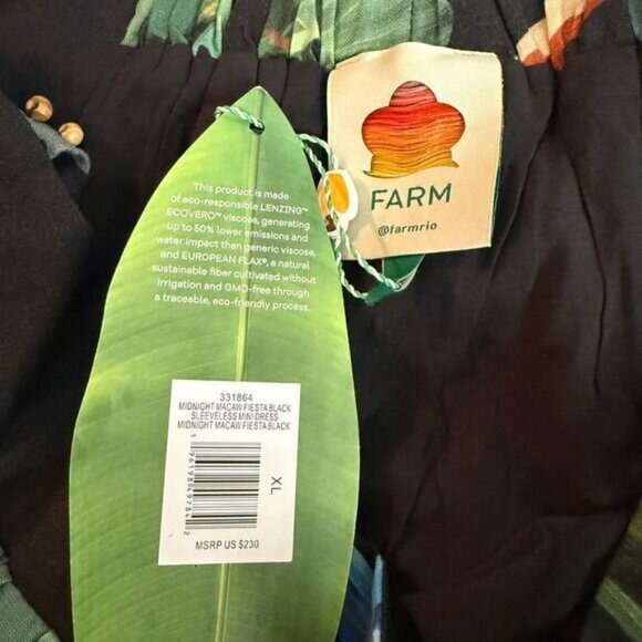 Farm Rio Black Midnight Macaw Fiesta Lenzing Euroflax Mini Dress NWT Size XL - Picture 14 of 14